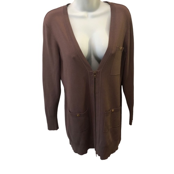 Boston Proper Longline Full Zip Cardigan Sweater M Pockets Businesss Wardrobebe - Picture 2 of 6